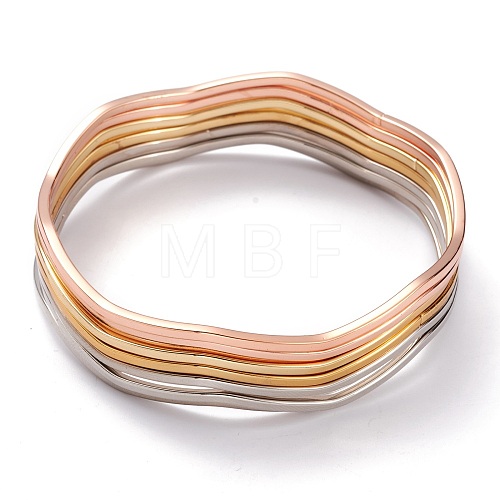 7Pcs Women's Simple Fashion Vacuum Plating 304 Stainless Steel Stackable Bangles BJEW-O182-08M-1