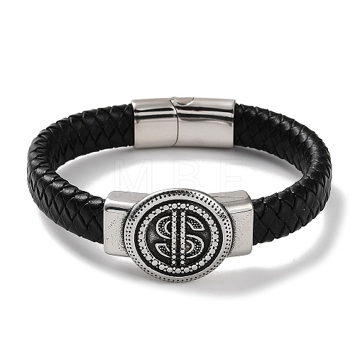 Men's Braided Black PU Leather Cord Bracelets BJEW-K243-14AS-1