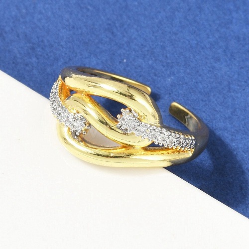 Brass Micro Pave Cubic Zirconia Open Cuff Ring for Women RJEW-F177-03GP-12-1