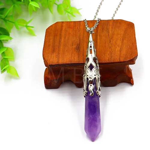 Natural Amethyst Pendant Necklaces PW-WG51950-09-1