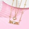 Mother's Day Double Layer 304 Stainless Steel Pave Clear Cubic Zirconia Word Mom Heart Pendant Necklaces for Women NJEW-L015-02G-2