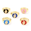 Adjustable Real 18K Gold Plated Brass Enamel Finger Ringss RJEW-L071-29G-1