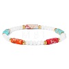 Dyed Synthetic Imperial Jasper Cuboid & Faceted Rondelle Dyed White Jade & Round Brass Beaded Stretch Bracelets QY8342-10-1
