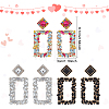 3 Pairs 3 Colors Rhinestone Hollow Out Rectangle Dangle Stud Earrings EJEW-FI0001-12-2