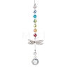 Chakra Glass Beads & Brass Dragonfly Hanging Suncatchers HJEW-JM04684-2