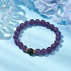 Natural Amethyst & Lava Rock Round Beaded Stretch Bracelets for Women BJEW-JB10797-02-2