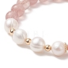 Natural Strawberry Quartz & Pearl Stretch Bracelet BJEW-JB09224-04-5