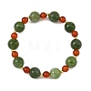 Christmas Dyed Natural Malaysia Jade & Carnelian & Brass Round Beaded Stretch Bracelets BJEW-TA00761-3