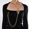 Elegant Brass Pave Clear Cubic Zirconia Flower Long Tassel Lariat Necklaces Brooches for Women OD2004-4