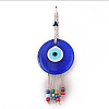 Flat Round with Evil Eye Glass Tassel Pendant Decorations EVIL-PW0002-15-1