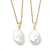 Natural Baroque Keshi Pearl Oval Pendant 304 Stainless Steel Cable Chain Necklaces NJEW-JN06135-3