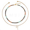Stainless Steel Religion Cross Pendant Colorful Natural Mixed Gemstone Rondelle Beaded Double Layer Necklaces for Women TF5926-6