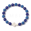Natural Lava Rock & Malaysia Jade Round Beaded Stretch Bracelets BJEW-JB13452-3
