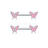 304 Stainless Steel Pink Cubic Zirconia Nipple Rings WGE5BE3-08-1