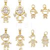 8Pcs 8 Style Brass Micro Pave Clear Cubic Zirconia Pendants ZIRC-FH0001-25-1