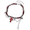 Vintage Alloy Cross Pendant Imitaiton Leather Double Layer Choker Necklaces with Punk Spike Tassel for Women WG01279-01-3