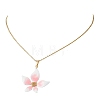 Pink Flower 304 Stainless Steel Enamel Pendant Cable Chain Necklaces for Women NJEW-JN05999-2