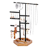 8-Tier T Bar Iron Earring Organizer Display Stands with Hexagon Wood Trays EDIS-WH0022-46-1