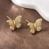 Brass Micro Pave Clear Cubic Zirconia Stud Earrings EJEW-F400-02B-G-5