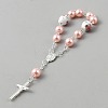 Plastic Imitation Pearl and Porcelain Round Link Metal Virgin Cross Charm Rosary Bracelets BJEW-WH0041-51A-2