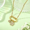 Brass Micro Pave Clear Cubic Zirconia Four Leaf Clover Pendant 304 Stainless Steel Paperclip Chain Necklaces with Screw Clasps NJEW-JN06498-1