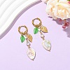 Leaf Natural Freshwater Shell & Teardrop Glass Dangle Earrings EJEW-JE07148-1