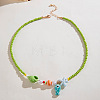 Summer Beach Porcelain Fish Shell Shape & Plastic Pearl Pendant Lime Glass Seed Beaded Necklaces for Women FS-WGBDA16-01-5