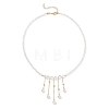 Round Natural Quartz Crystal & Glass Graduated Beaded Tassel Necklaces with Brass Cable Chains for Women NJEW-TA00236-2