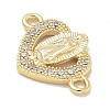 Rack Plating Brass Micro Pave Clear Cubic Zirconia Religion Heart Virgin Mary Connector Charms KK-L224-099G-04-2