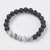 Natural Lava Rock and Natural Shoushan Stone/Larderite Beads Stretch Bracelets BJEW-I241-10H-1