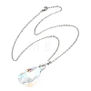 Clear AB Faceted Glass Teardrop Pendant 304 Stainless Steel Cable Chain Necklaces NJEW-JN06177-3