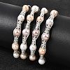 Brass Wire Wrapped Natural Pearl Cuff Bangles for Women BJEW-D453-01S-1