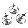 Natural Amethyst and White Shell Copper Wire Wrapped Big Pendants G-K404-01AB-1