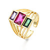 Colorful Cubic Zirconia Triple Rectangle Open Cuff Ring X-RJEW-N037-013-02LG-3