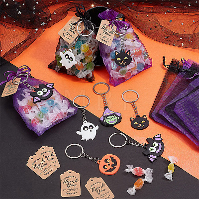 1 Set Witch/Pumpkin/Ghost/Vampire/Bat PVC Plastic Pendant Keychain KEYC-BC0001-15-1