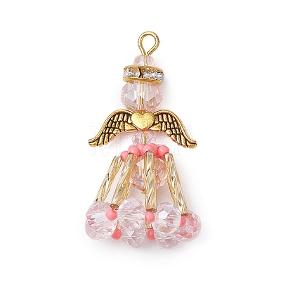 Handmade Glass Seed Beaded Angel Pendants PALLOY-MZ00499-1