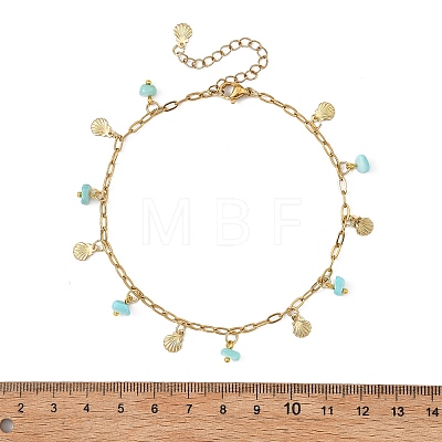 Ocean Natural Shell Chip and 304 Stainless Steel Shell Shape Tassel Paperclip Chain Necklaces for Women AJEW-AN00810-01-1