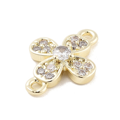 Brass Pave Clear Cubic Zirconia Flower Links Connector Charms KK-Z061-02G-02-1