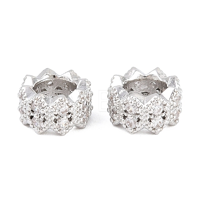 Flower Brass Clear Cubic Zirconia European Beads KK-B186-11P-1