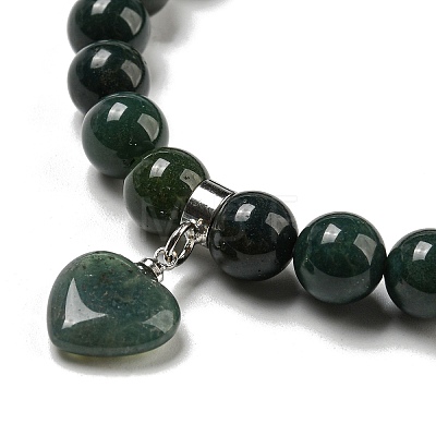 8.5mm Round Natural Moss Agate Beaded Stretch Bracelets BJEW-C074-01P-1