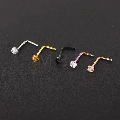 304 Stainless Steel Rhinestone Round Ball L-Shaped Nose Rings WGE5A2F-02-1