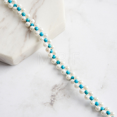 Natural Turquoise Weave Shell Pearl Beaded Bracelets BJEW-L692-006G-1