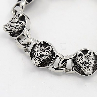 Fashionable Retro Jewelry 304 Stainless Steel Wolf Bracelets for Men BJEW-L045-47-1