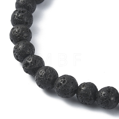 Natural Lava Rock Round Beaded Bracelets BJEW-JB09877-01-1