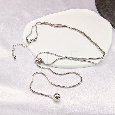 White Round Plastic Pearl Tassel 304 Stainless Steel Round Snake Chain Lariat Necklaces for Women WG7536F-01-1