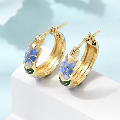 Brass Enamel Hoop Earrings for Women EJEW-K335-01G-01-1