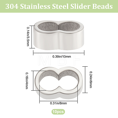 10Pcs 304 Stainless Steel Slide Charms/Slider Beads STAS-BBC0002-65-1