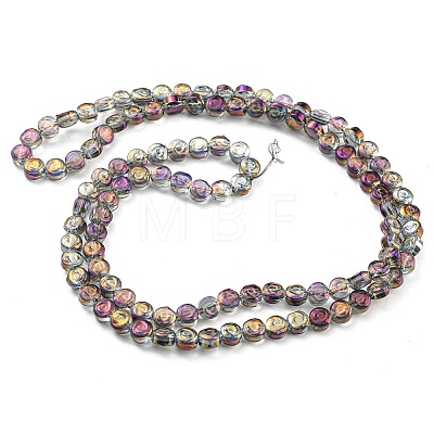 Full Rainbow Plated Electroplate Transparent Glass Beads Strands EGLA-G037-01A-FR02-1
