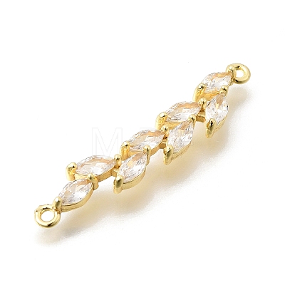 Brass Pave Clear Cubic Zirconia Leaf Links Connector Charms KK-Z156-15G-1