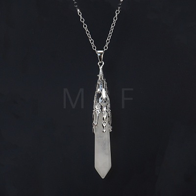 Natural Quartz Crystal Six-Sided Prism Healing Dowsing Pendulum Pendant Iron Cable Chain Necklaces for Divination HM5691-2-1